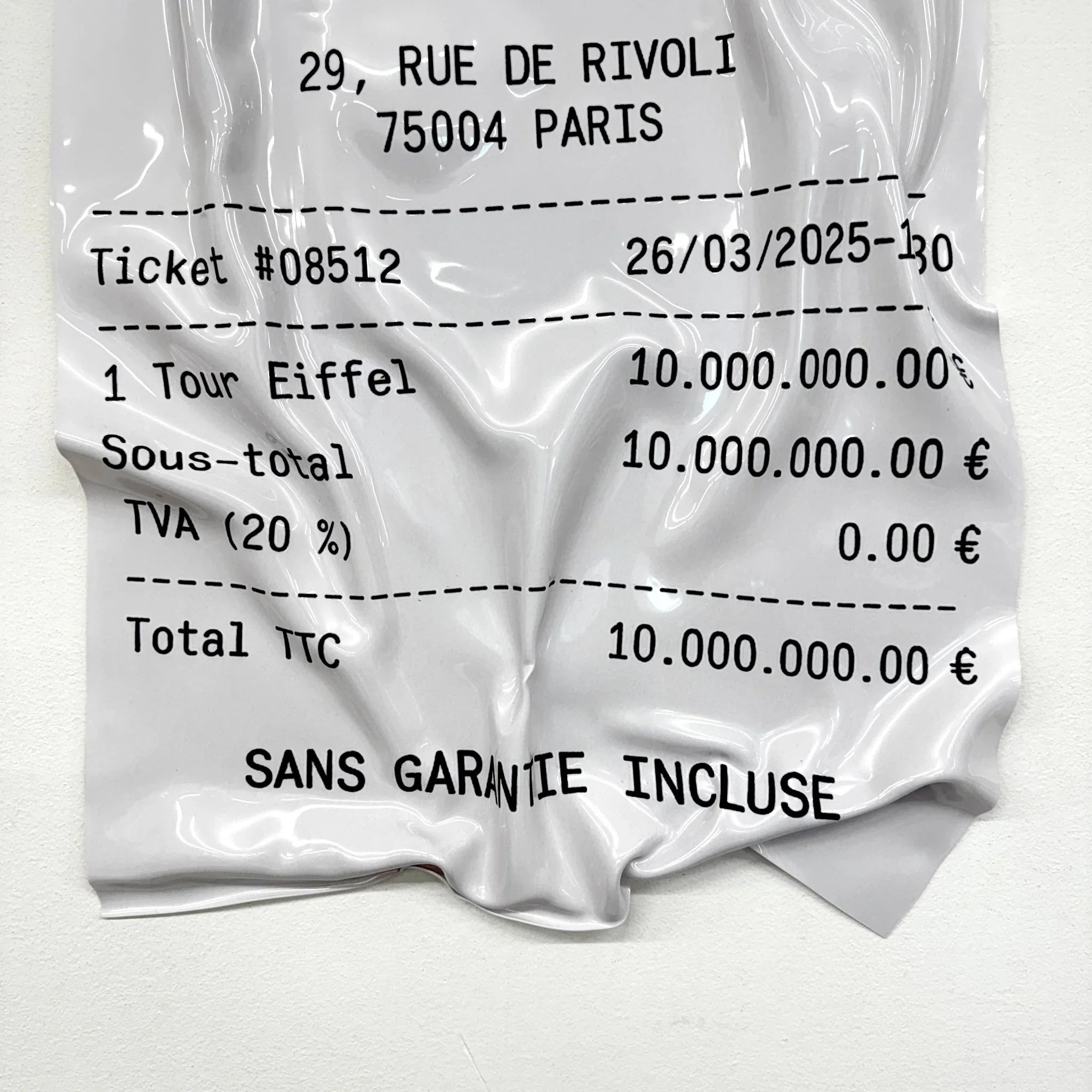 Tableau froissé - Reçu Ville de Paris "Tour Eiffel" - Luxartis