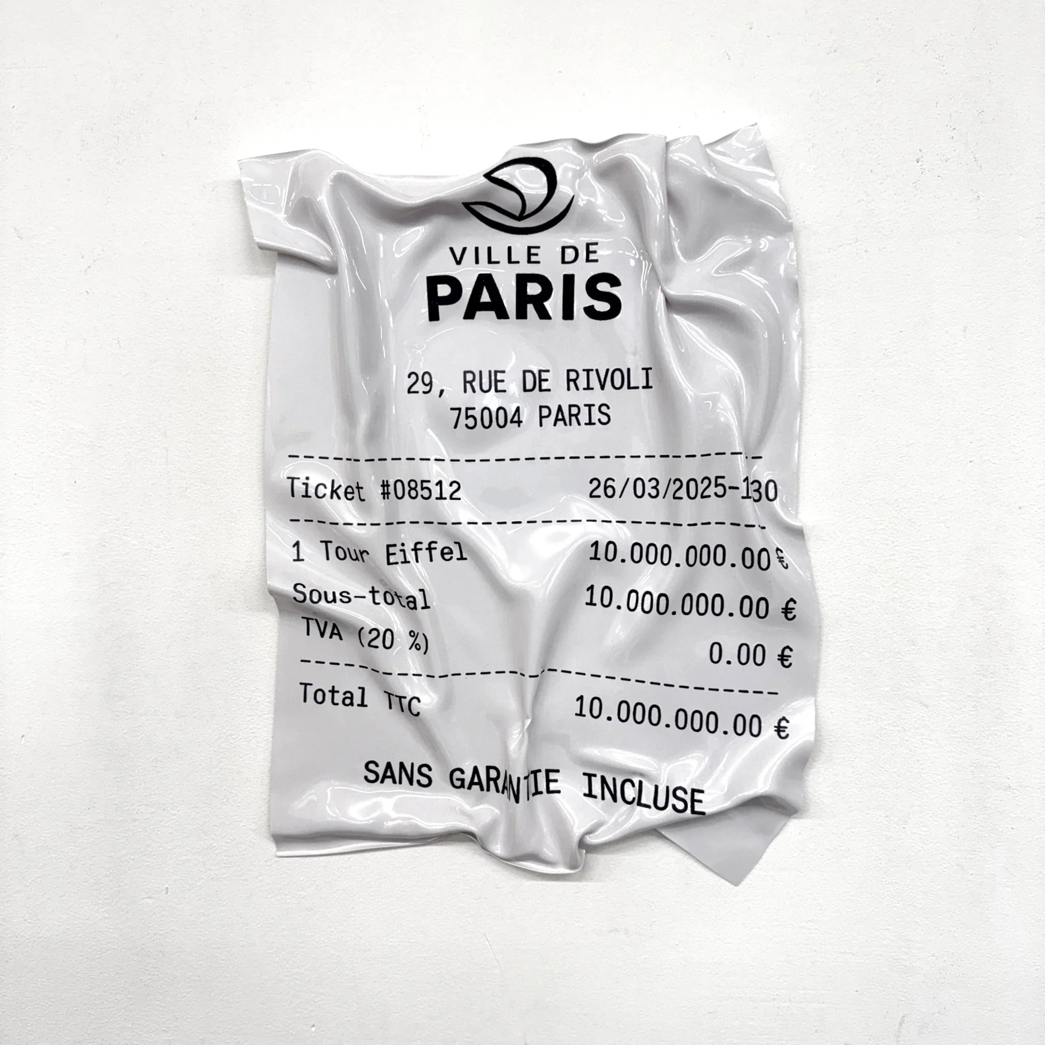 Tableau froissé - Reçu Ville de Paris "Tour Eiffel" - Luxartis