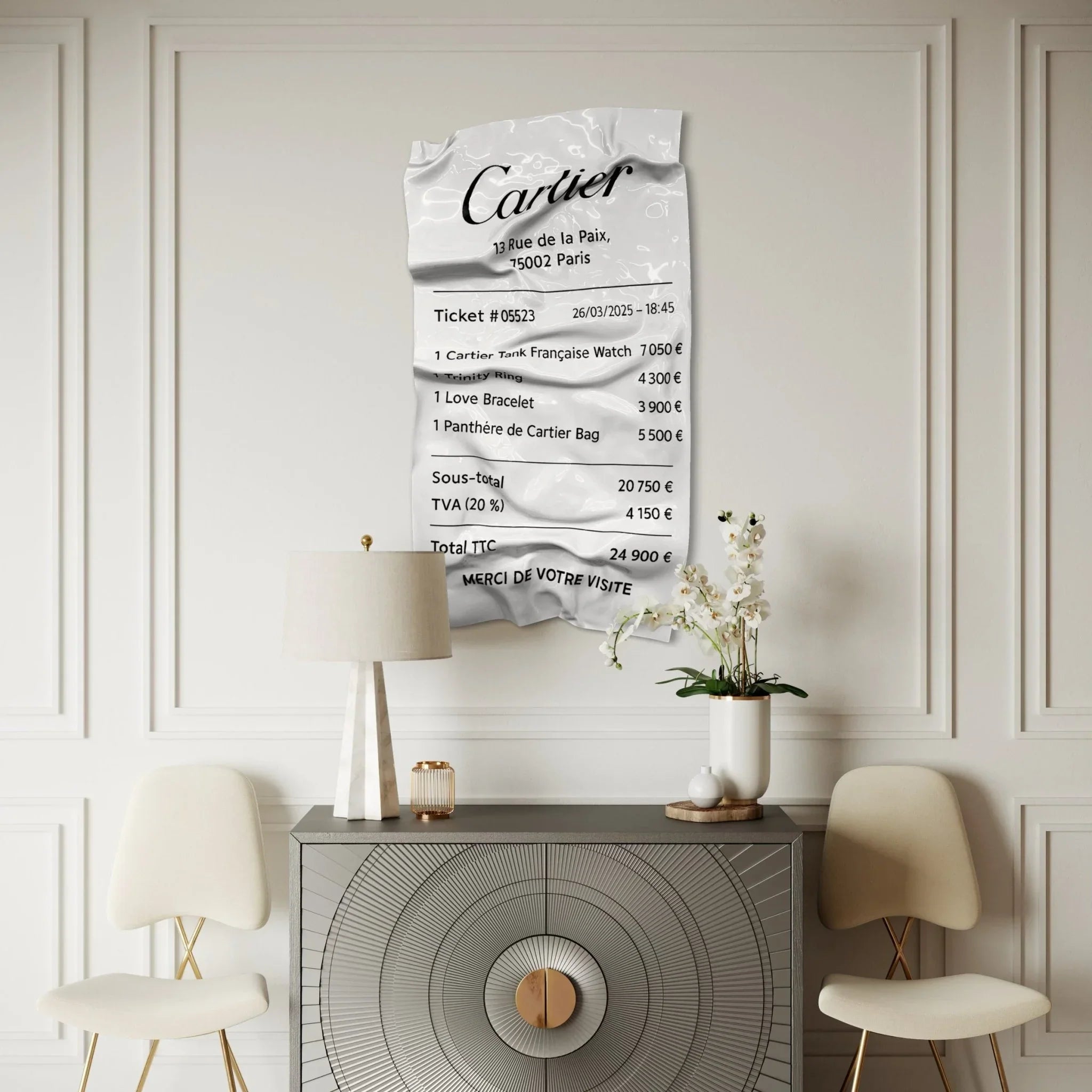 Tableau froissé - Ticket "Cartier" - Luxartis