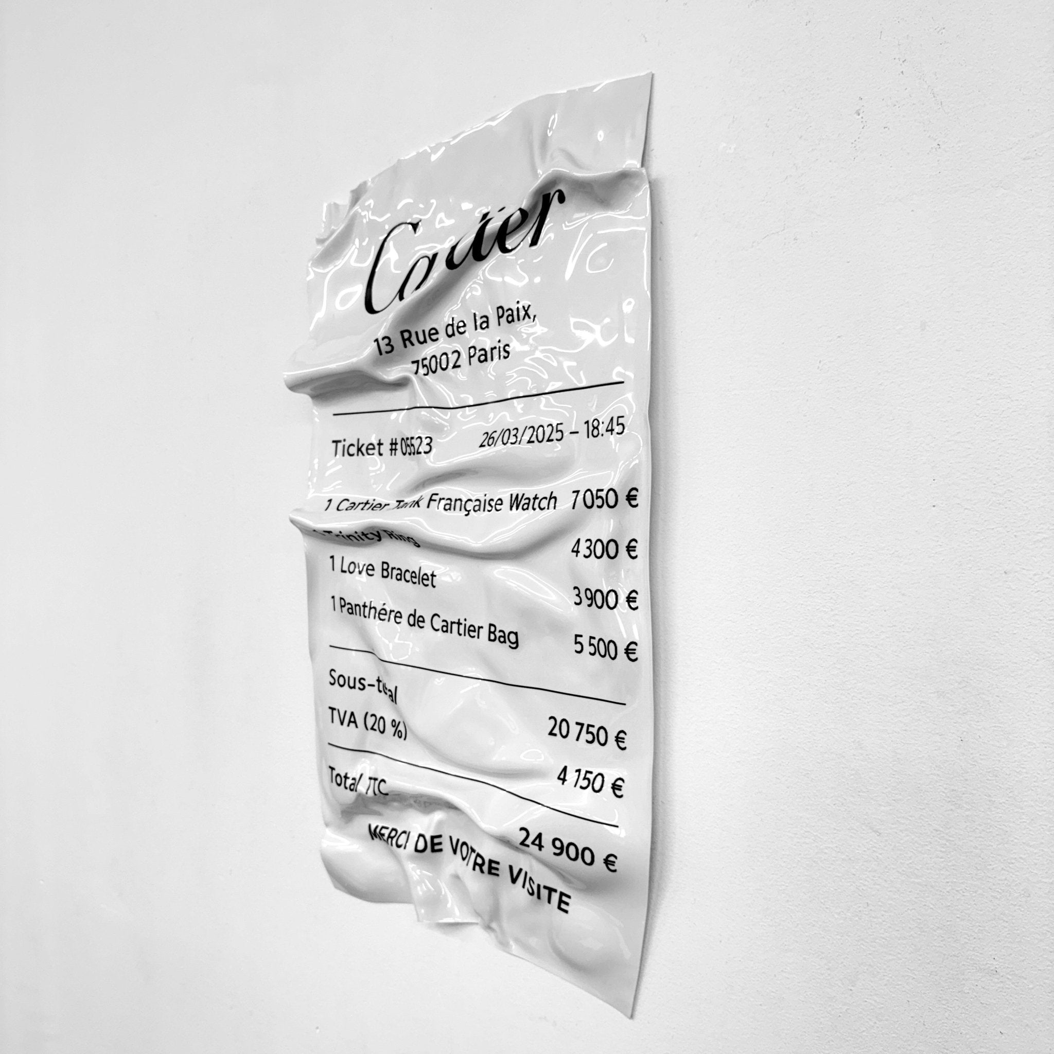 Tableau froissé - Ticket "Cartier" - Luxartis