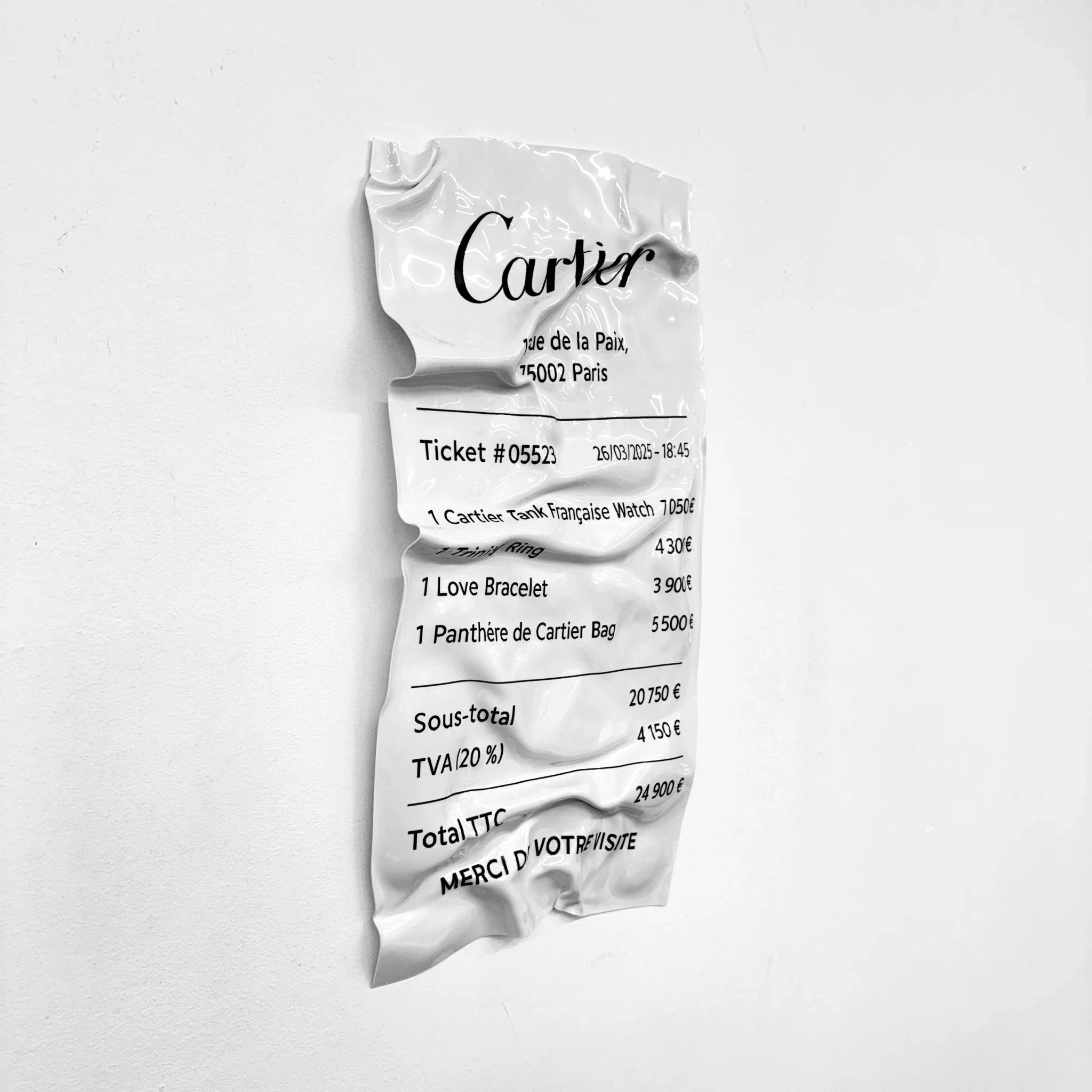 Tableau froissé - Ticket "Cartier" - Luxartis