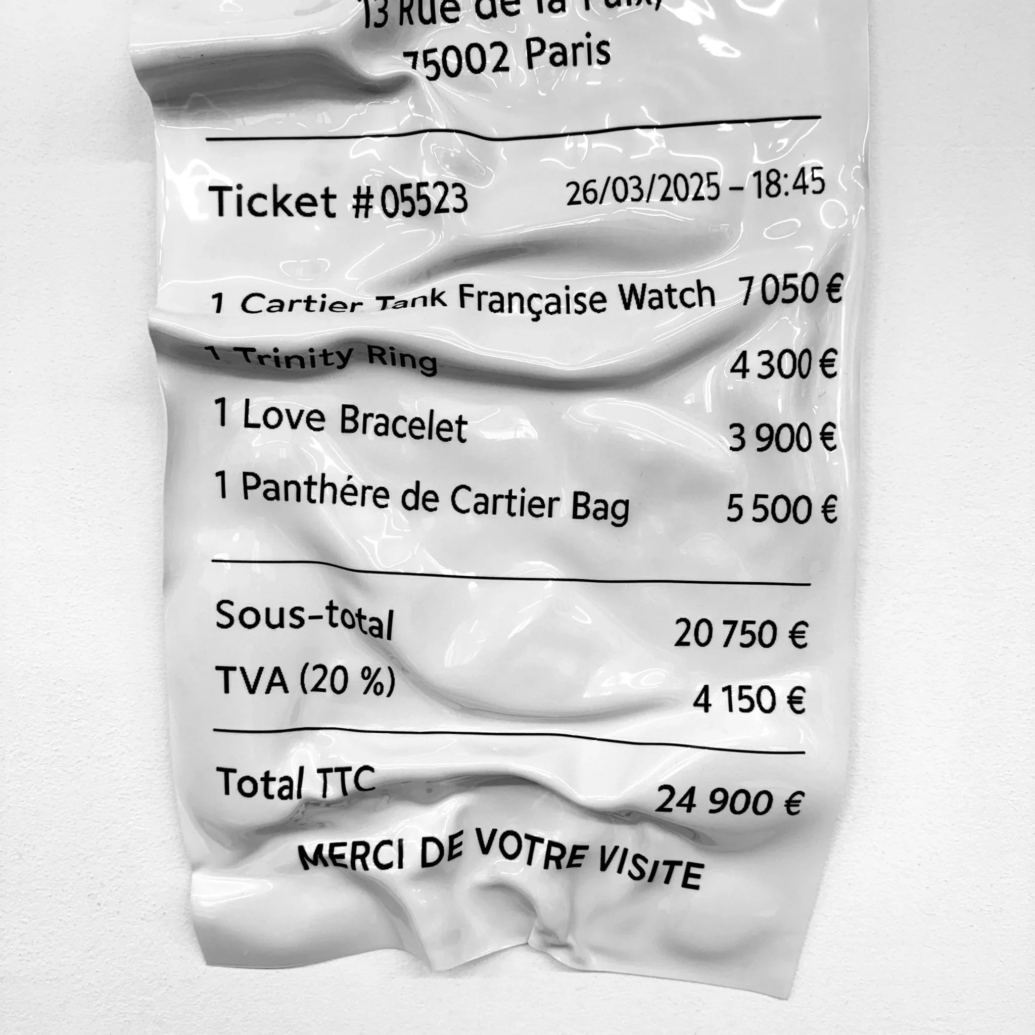 Tableau froissé - Ticket "Cartier" - Luxartis