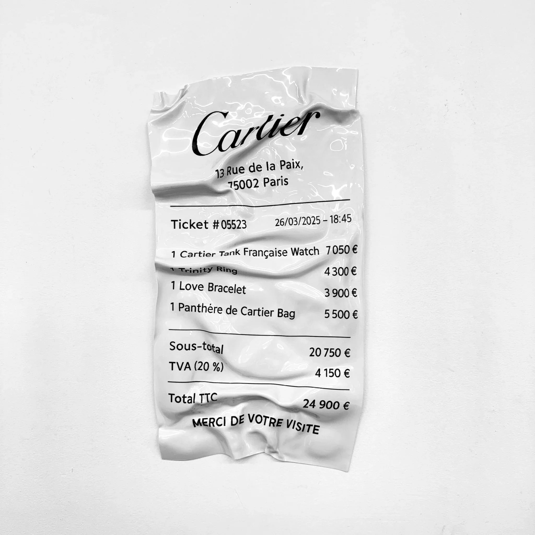 Tableau froissé - Ticket "Cartier" - Luxartis