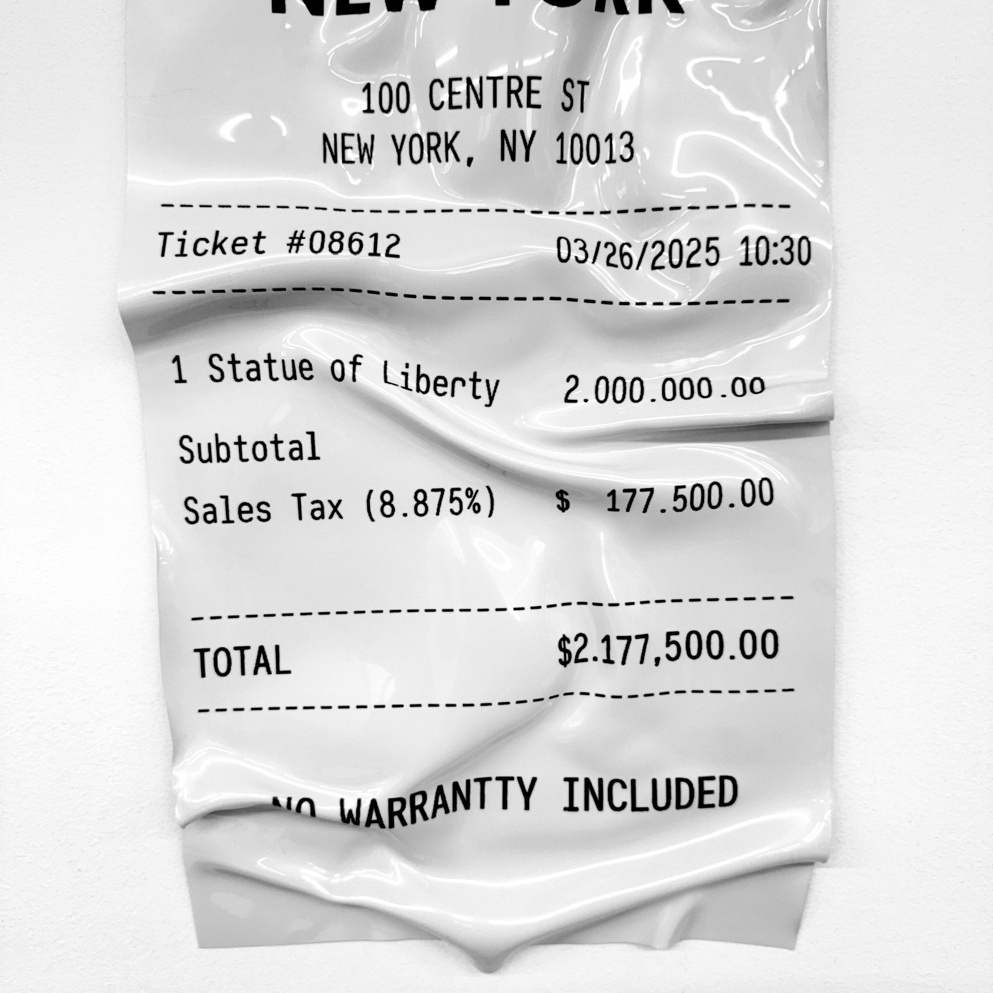 Tableau froissé - Ticket "City Of New York" - Luxartis