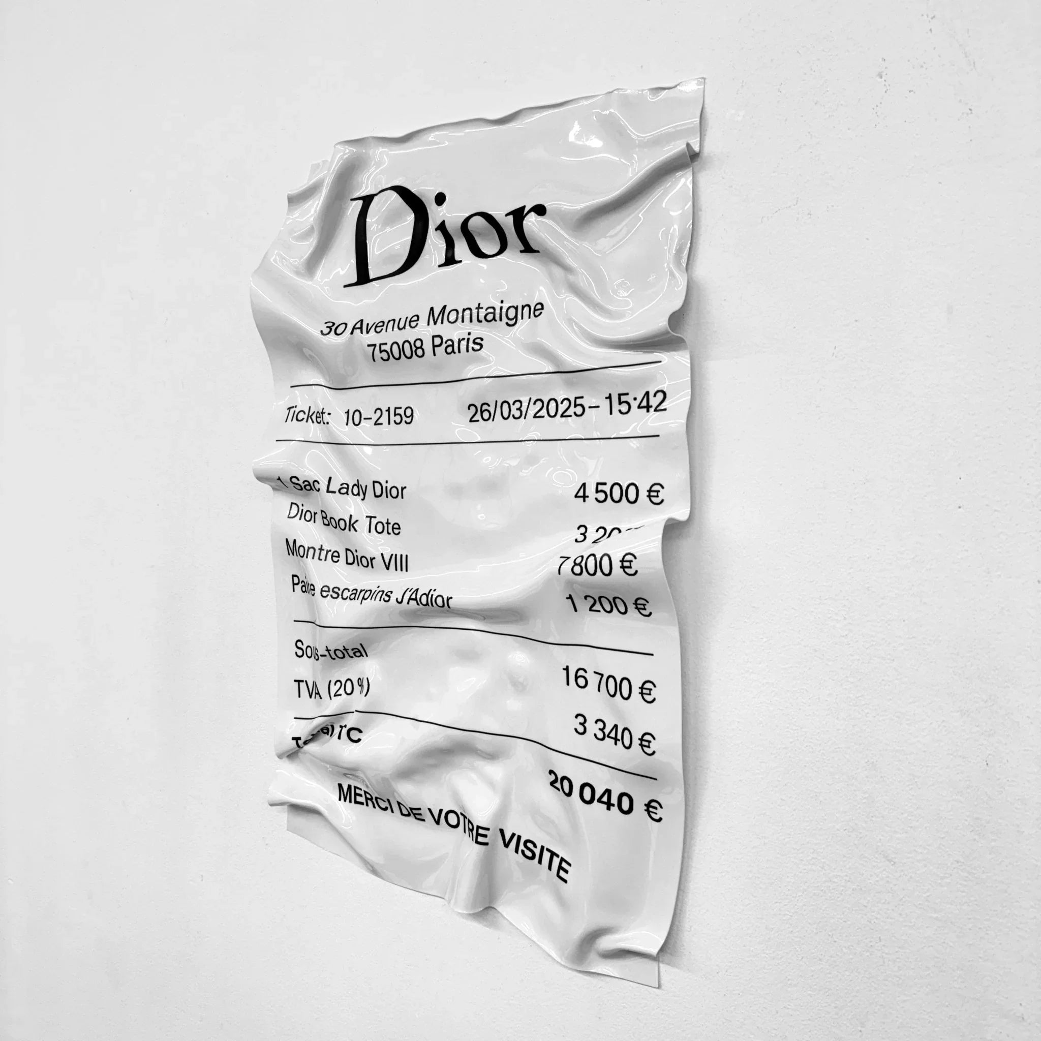 Tableau froissé - Ticket "Dior" - Luxartis