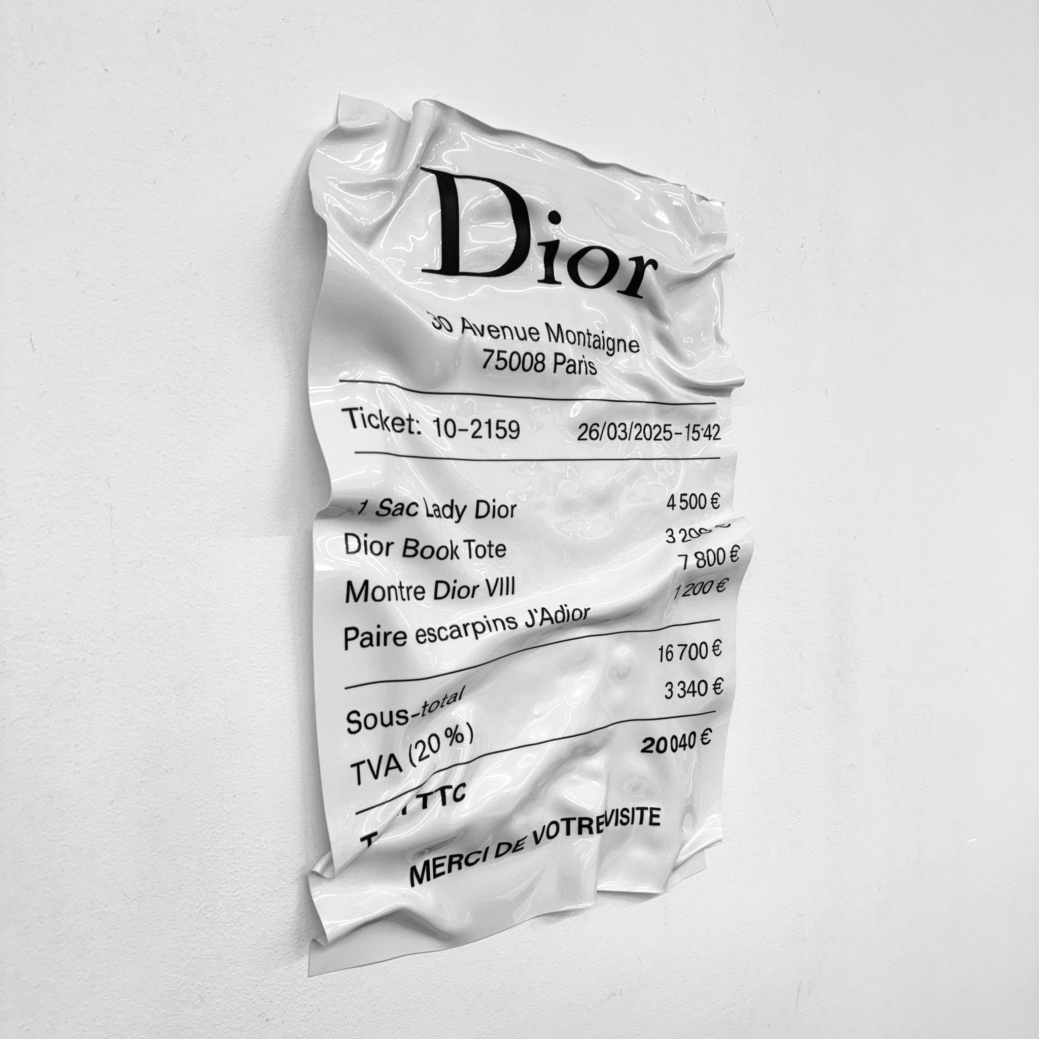 Tableau froissé - Ticket "Dior" - Luxartis