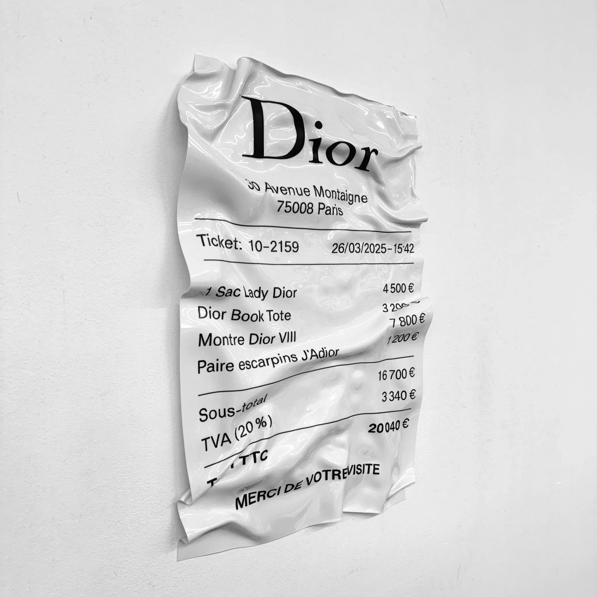 Tableau froissé - Ticket "Dior" - Luxartis