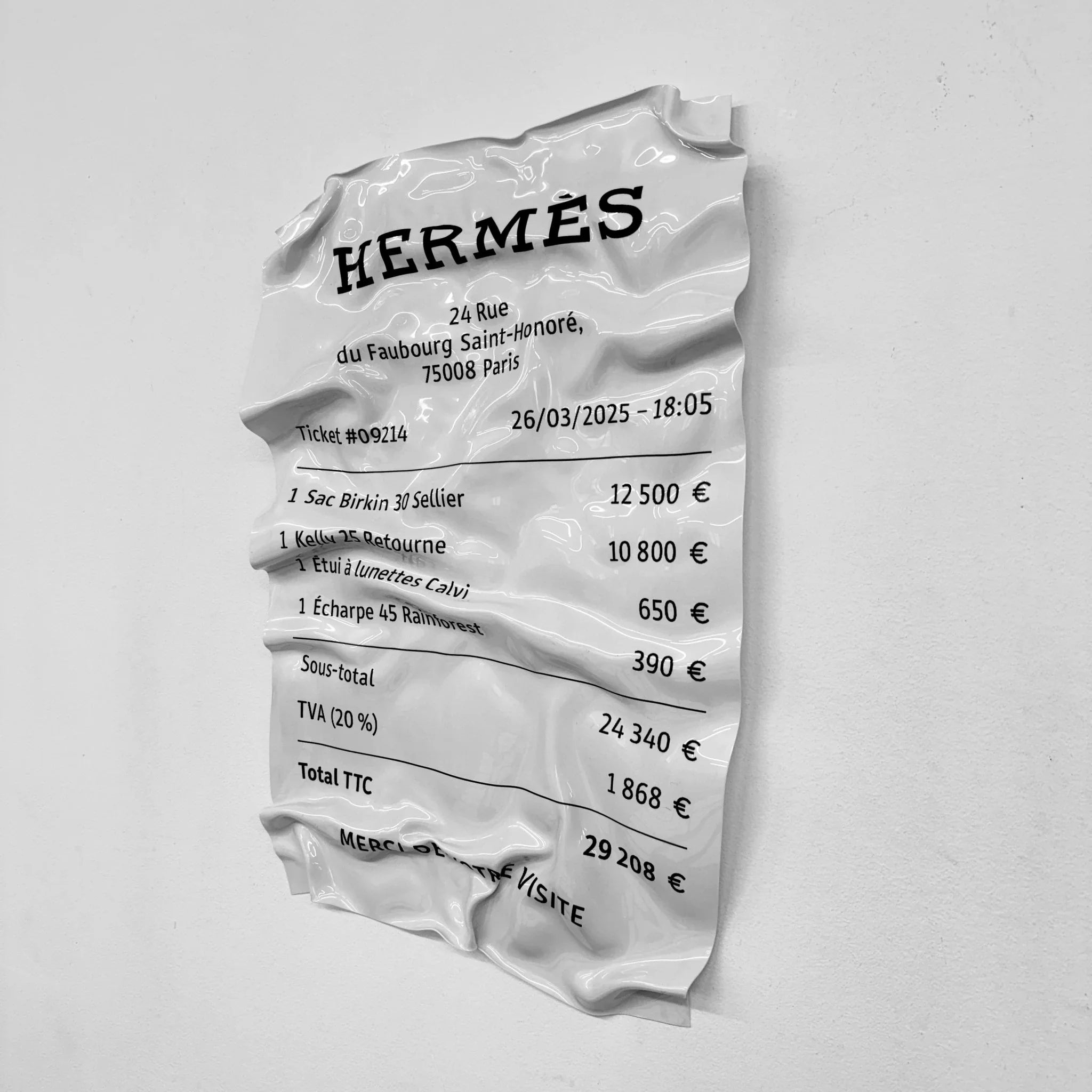 Tableau froissé - Ticket "Hermès" - Luxartis