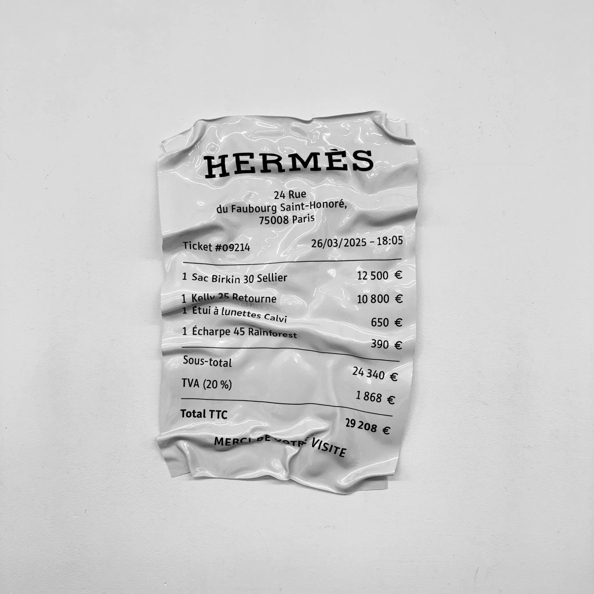 Tableau froissé - Ticket "Hermès" - Luxartis