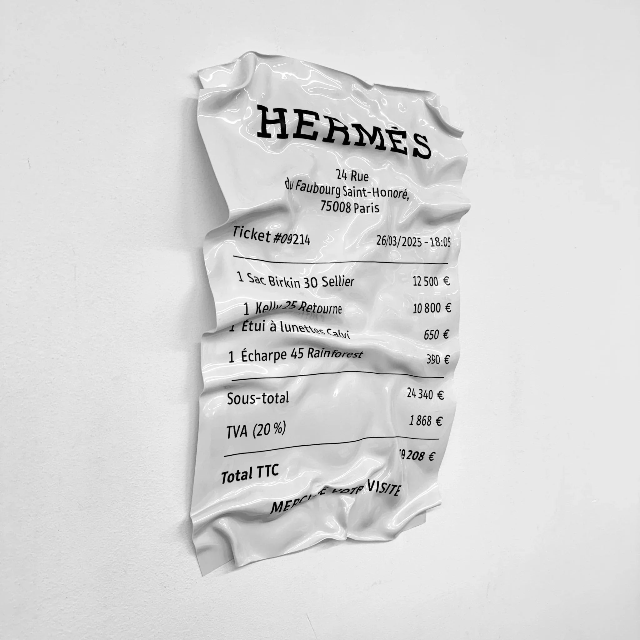 Tableau froissé - Ticket "Hermès" - Luxartis