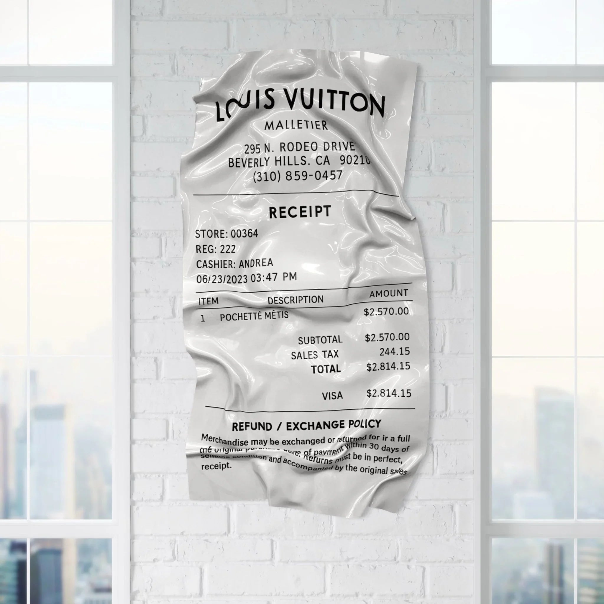 Tableau froissé - Ticket "Louis Vuitton" - Luxartis