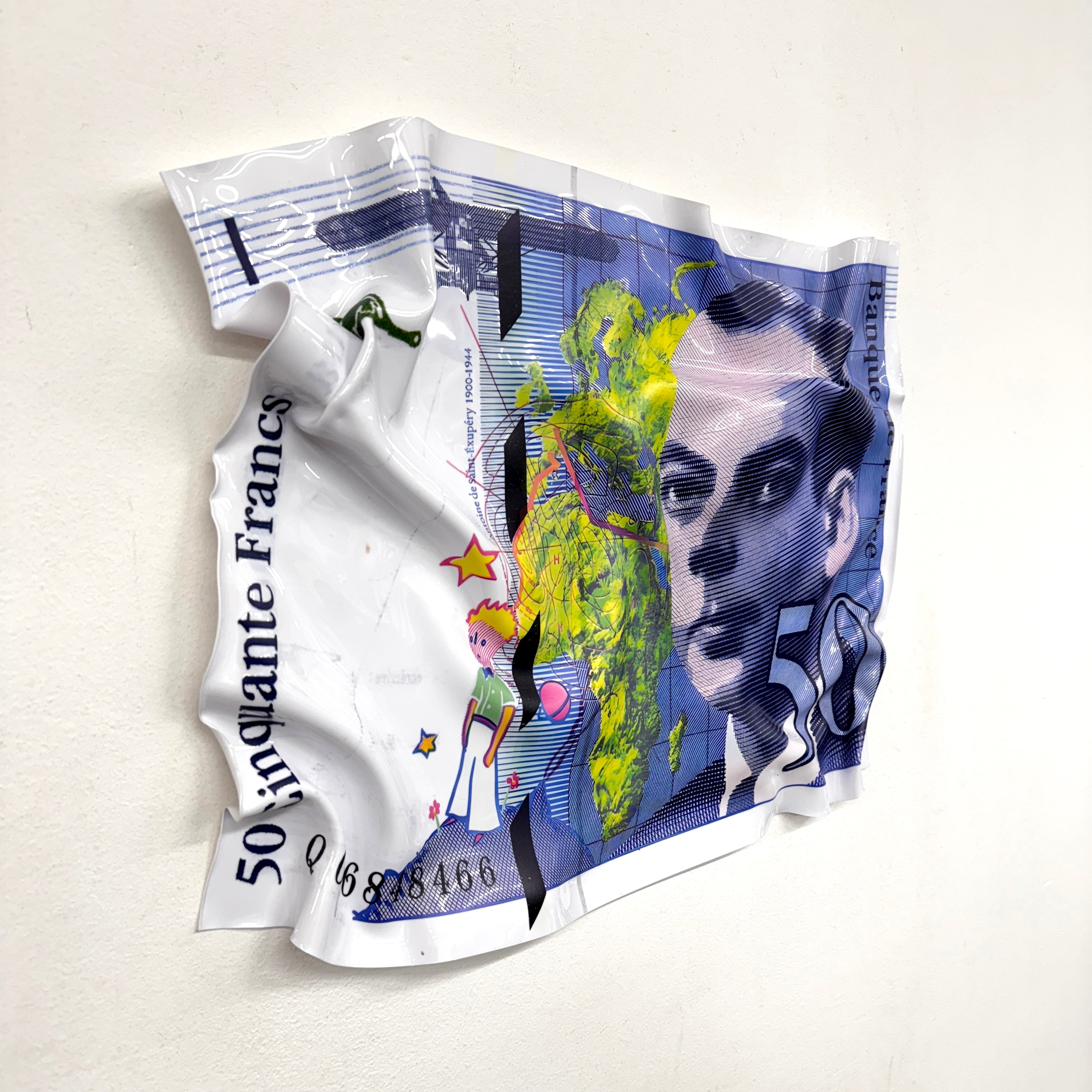 Tableau froissé - Billet 50 Francs "Saint-Exupéry & Le Petit Prince"