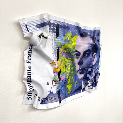 Tableau froissé - Billet 50 Francs "Saint-Exupéry & Le Petit Prince"