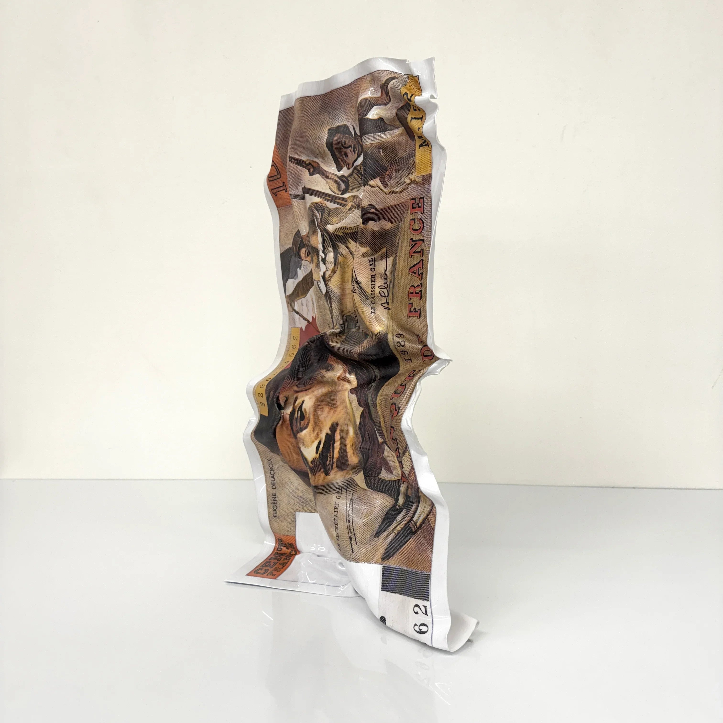 Sculpture froissé – Billet 100 Francs "Eugène Delacroix"