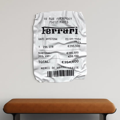 Tableau Déco Ticket "Ferrari 296 GTB" - Tableau froissé