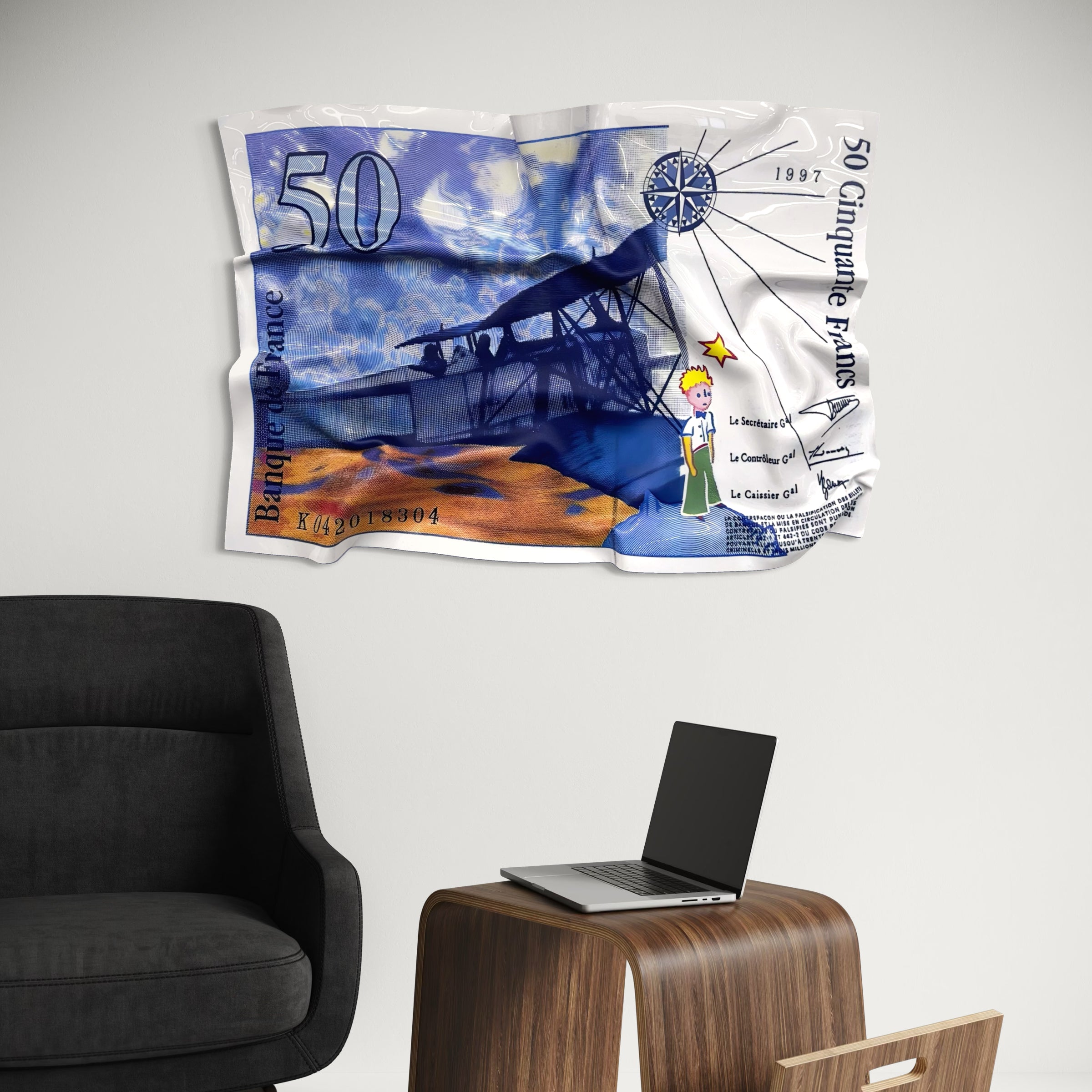 Tableau froissé - Billet 50 Francs "Le Petit Prince"