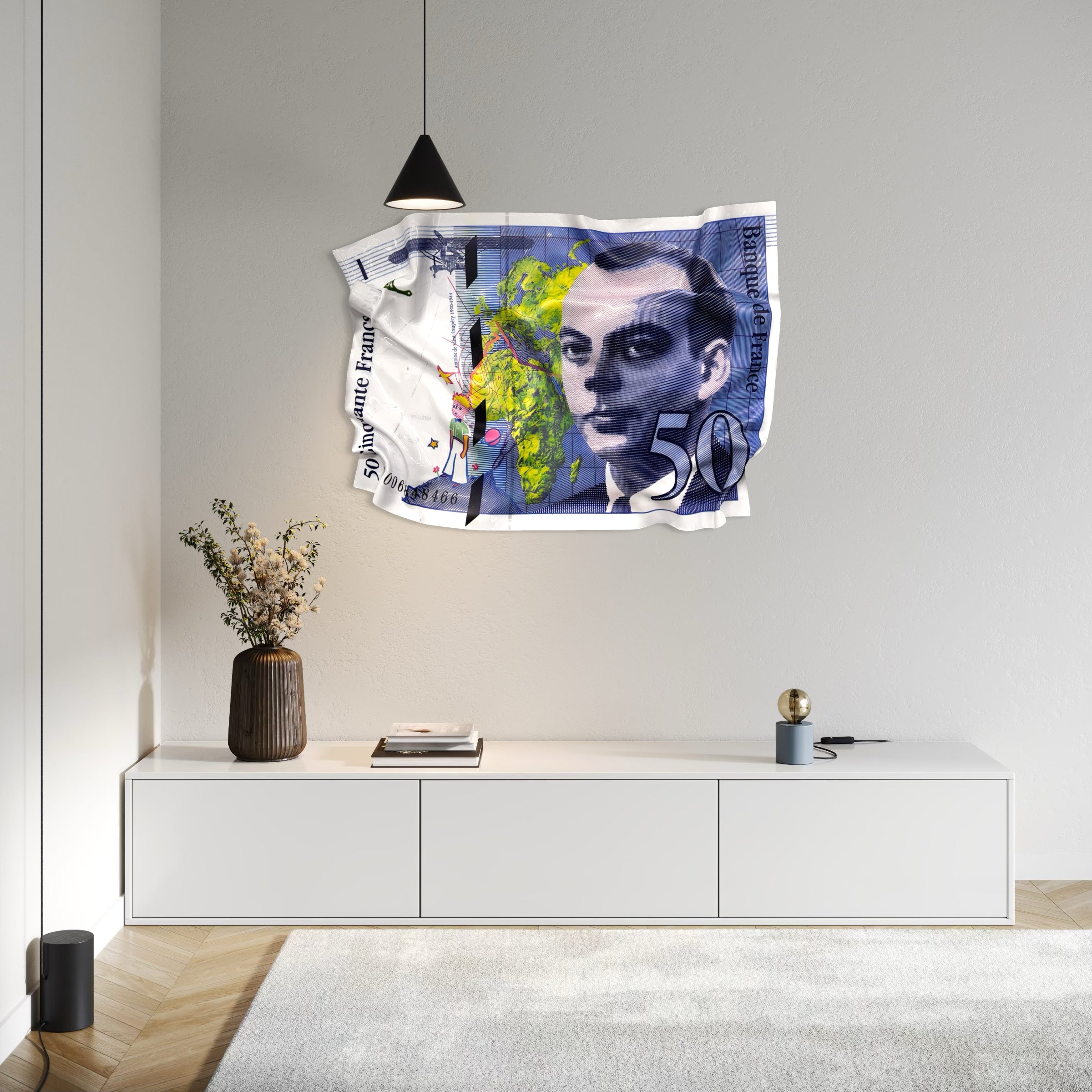 Tableau froissé - Billet 50 Francs "Saint-Exupéry & Le Petit Prince"