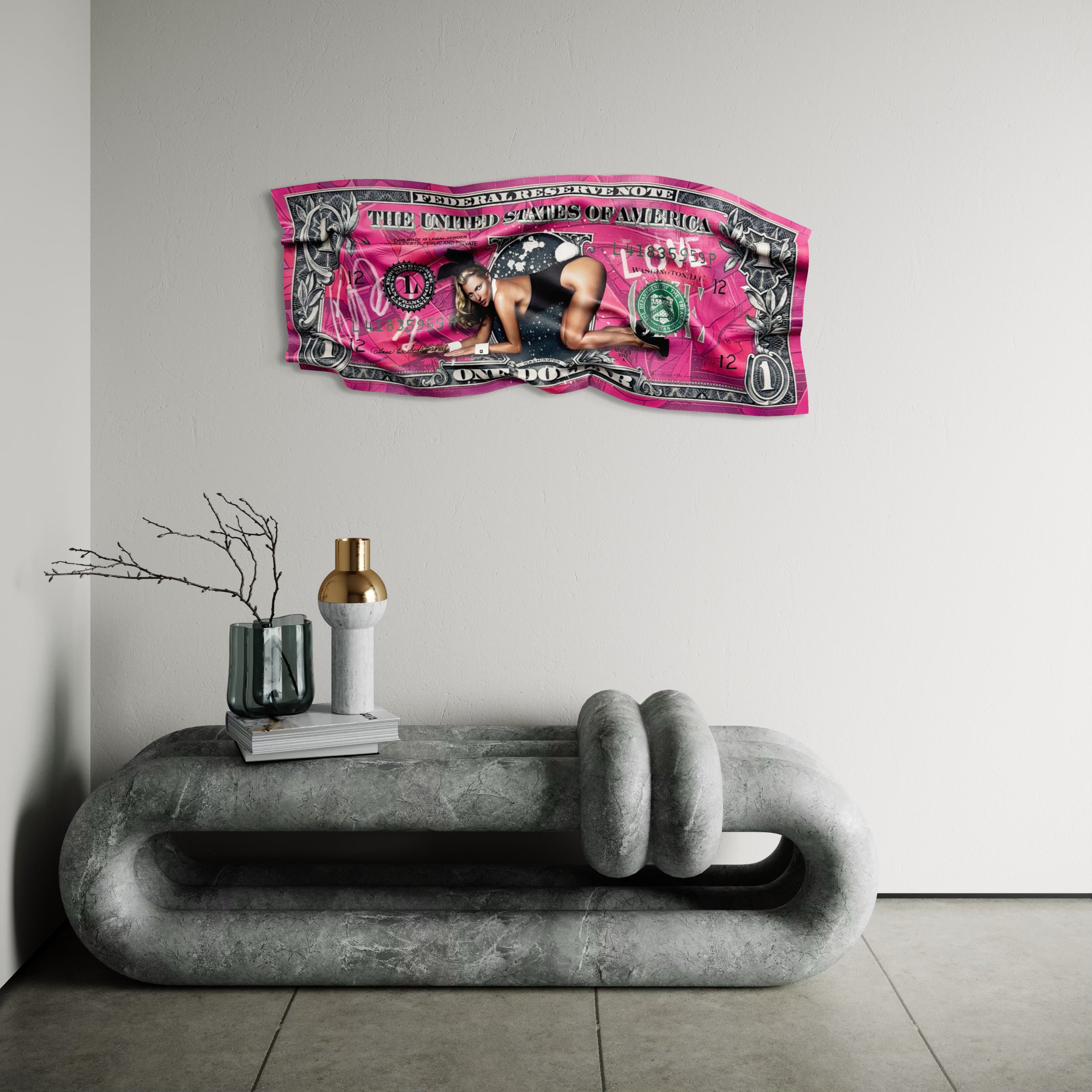 Tableau froissé - Dollar Rose "Pop Art Glam"