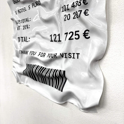 Tableau Déco Ticket “Tesla Model S Plaid” – Tableau froissé