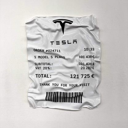 Tableau Déco Ticket “Tesla Model S Plaid” – Tableau froissé