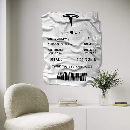 Tableau Déco Ticket “Tesla Model S Plaid” – Tableau froissé