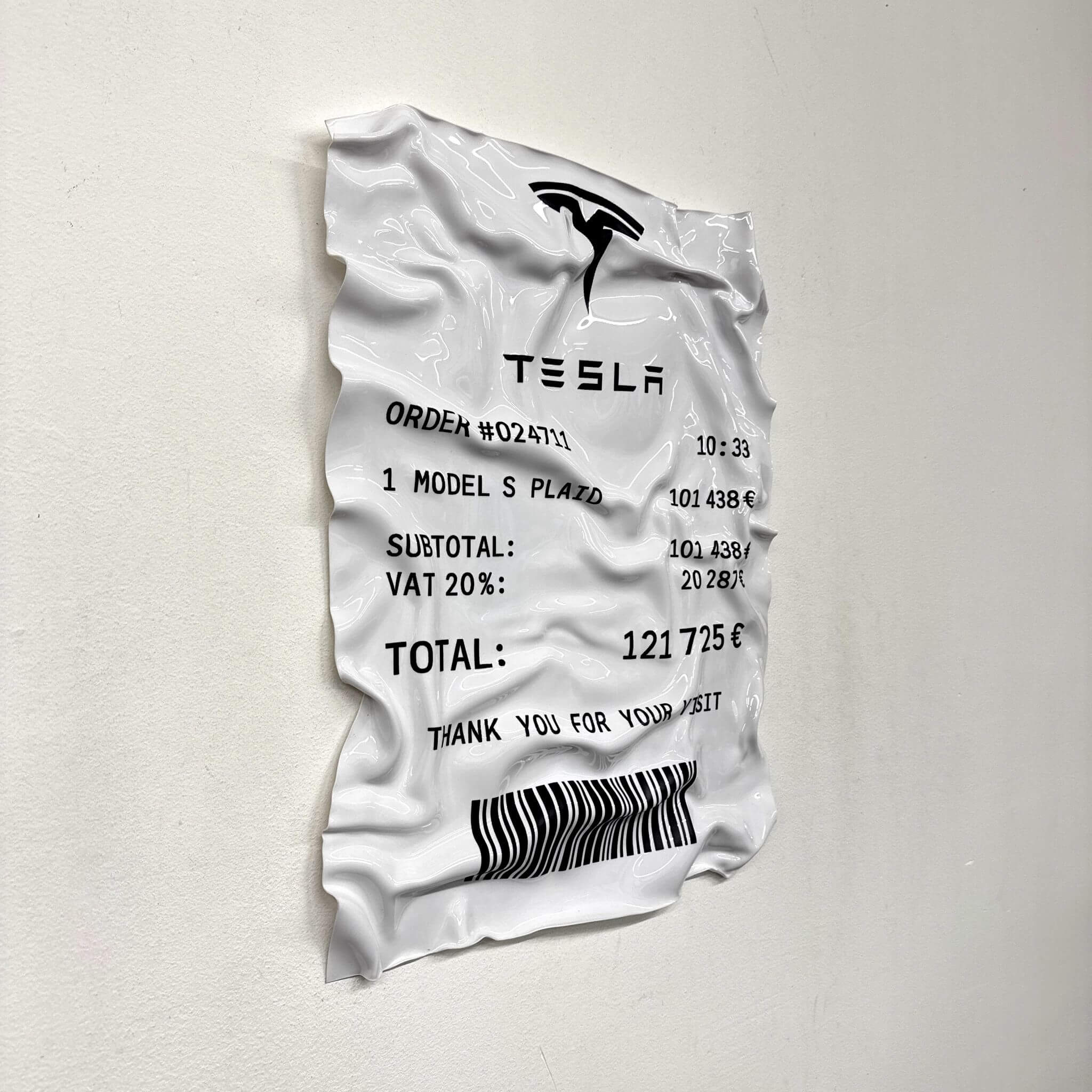 Tableau Déco Ticket “Tesla Model S Plaid” – Tableau froissé