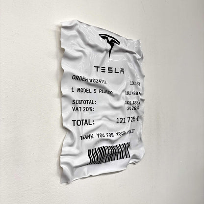 Tableau Déco Ticket “Tesla Model S Plaid” – Tableau froissé
