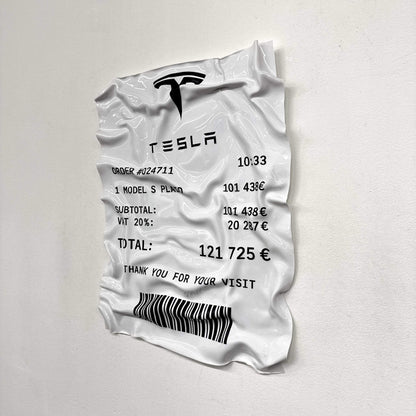 Tableau Déco Ticket “Tesla Model S Plaid” – Tableau froissé