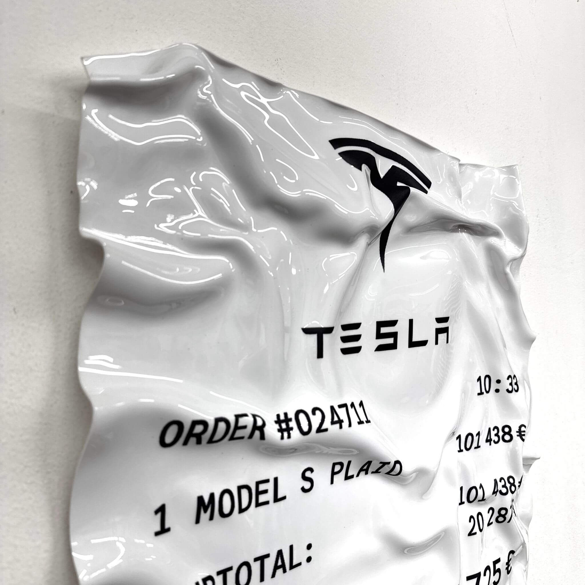 Tableau Déco Ticket “Tesla Model S Plaid” – Tableau froissé