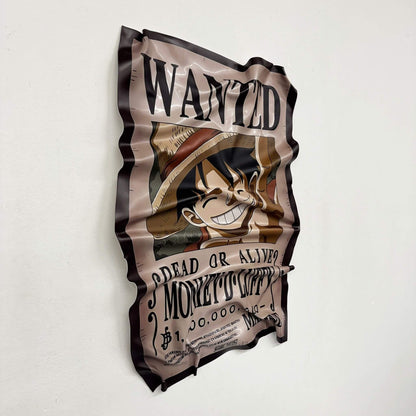 Tableau froissé – Affiche One Piece "Wanted Monkey D. Luffy"