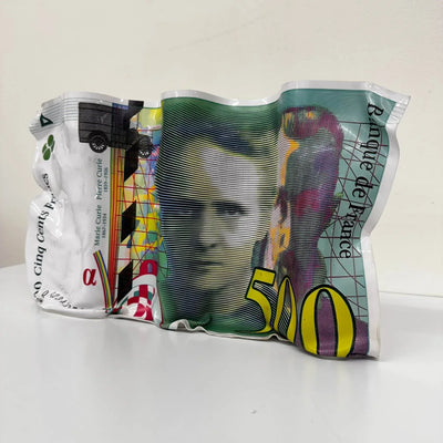 Sculpture froissée – Billet 500 Francs Pierre et Marie Curie