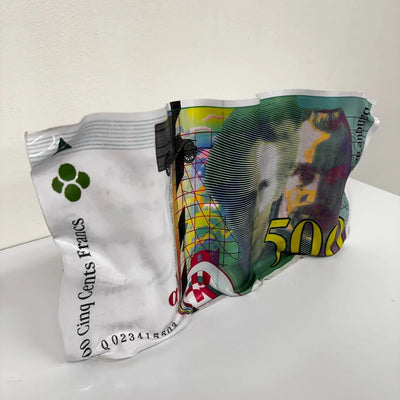 Sculpture froissée – Billet 500 Francs Pierre et Marie Curie