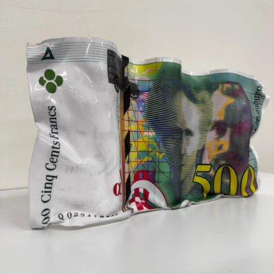 Sculpture froissée – Billet 500 Francs Pierre et Marie Curie