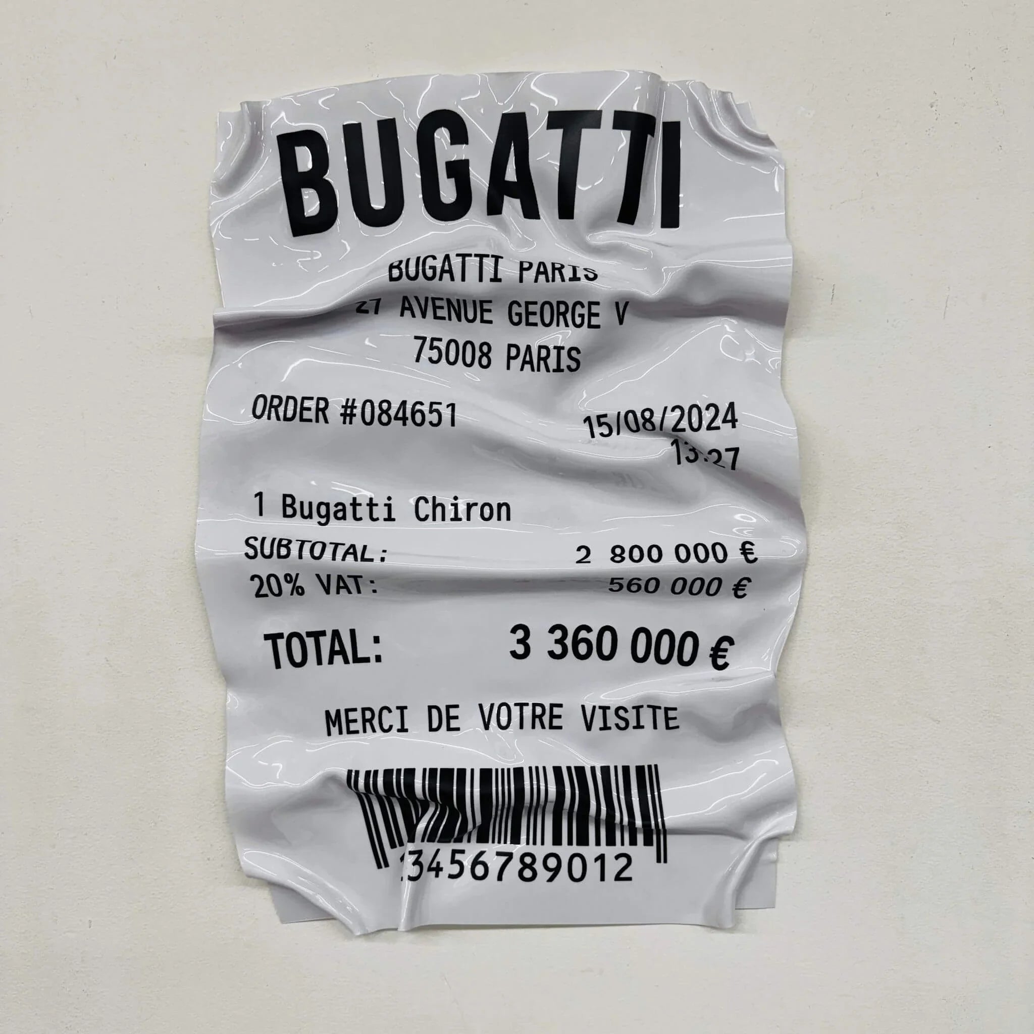 Tableau froissé – Ticket Bugatti Chiron