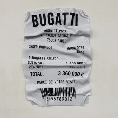 Tableau Déco Ticket Bugatti Chiron - Tableau froissé