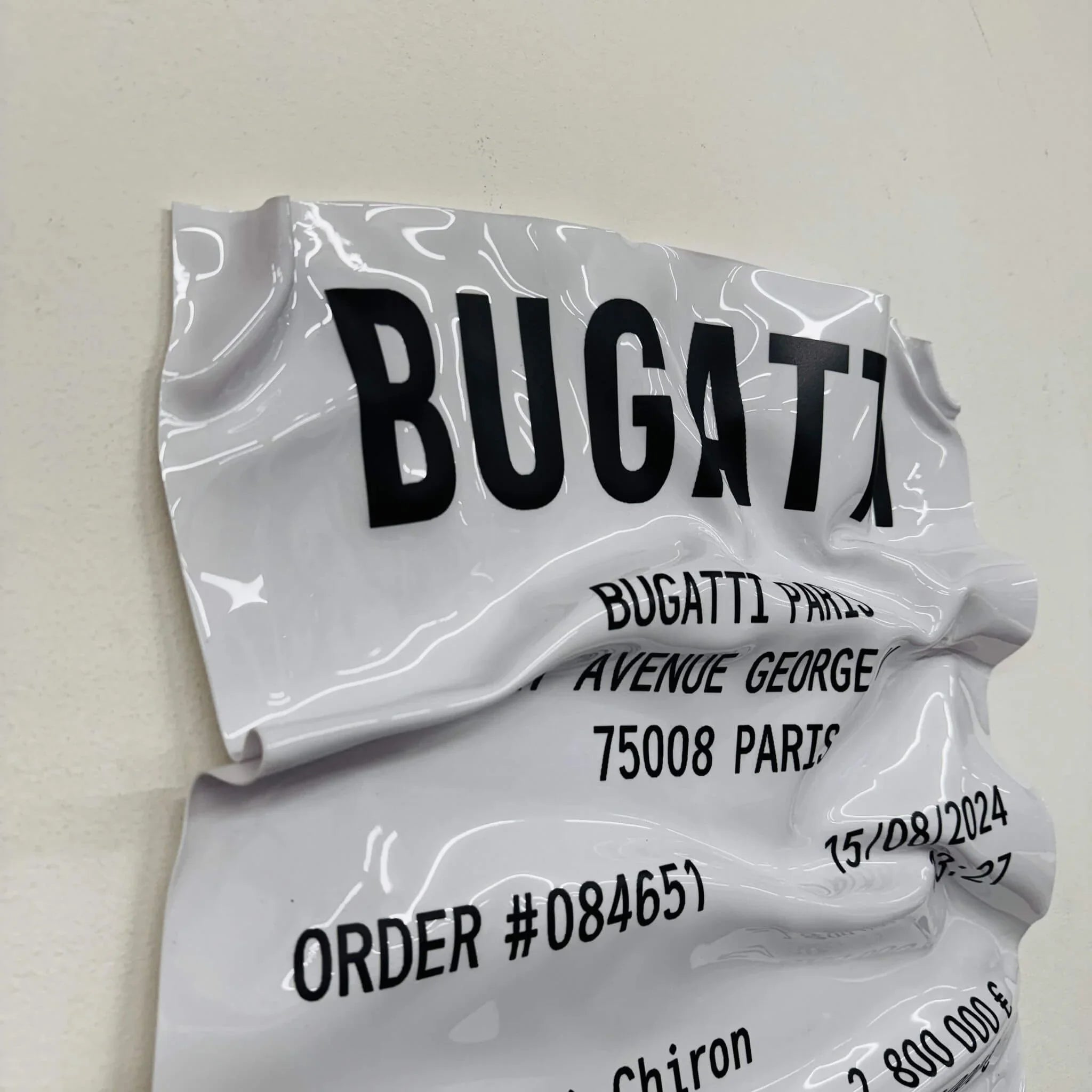 Tableau froissé – Ticket Bugatti Chiron