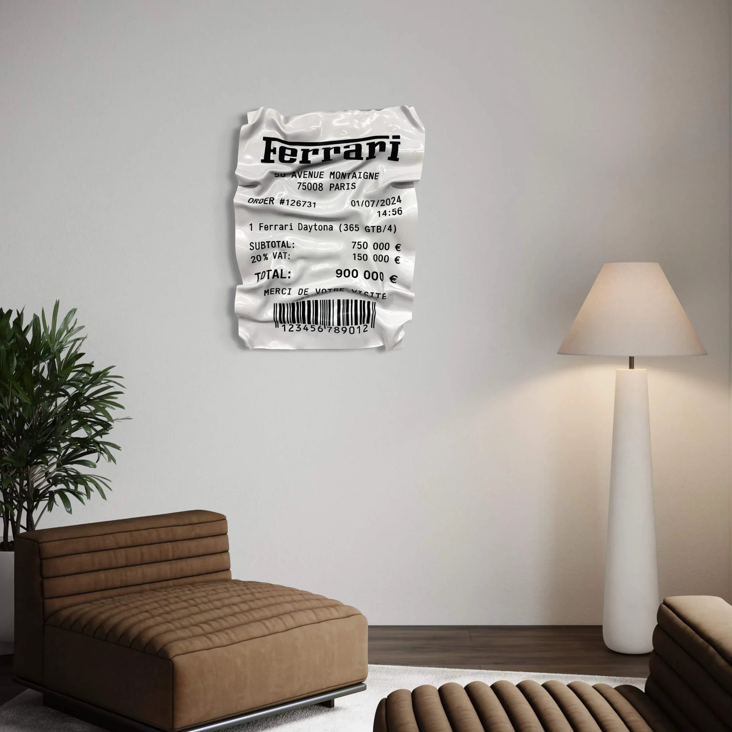 Tableau Déco Ticket Ferrari Daytona 365 GTB - Tableau froissé