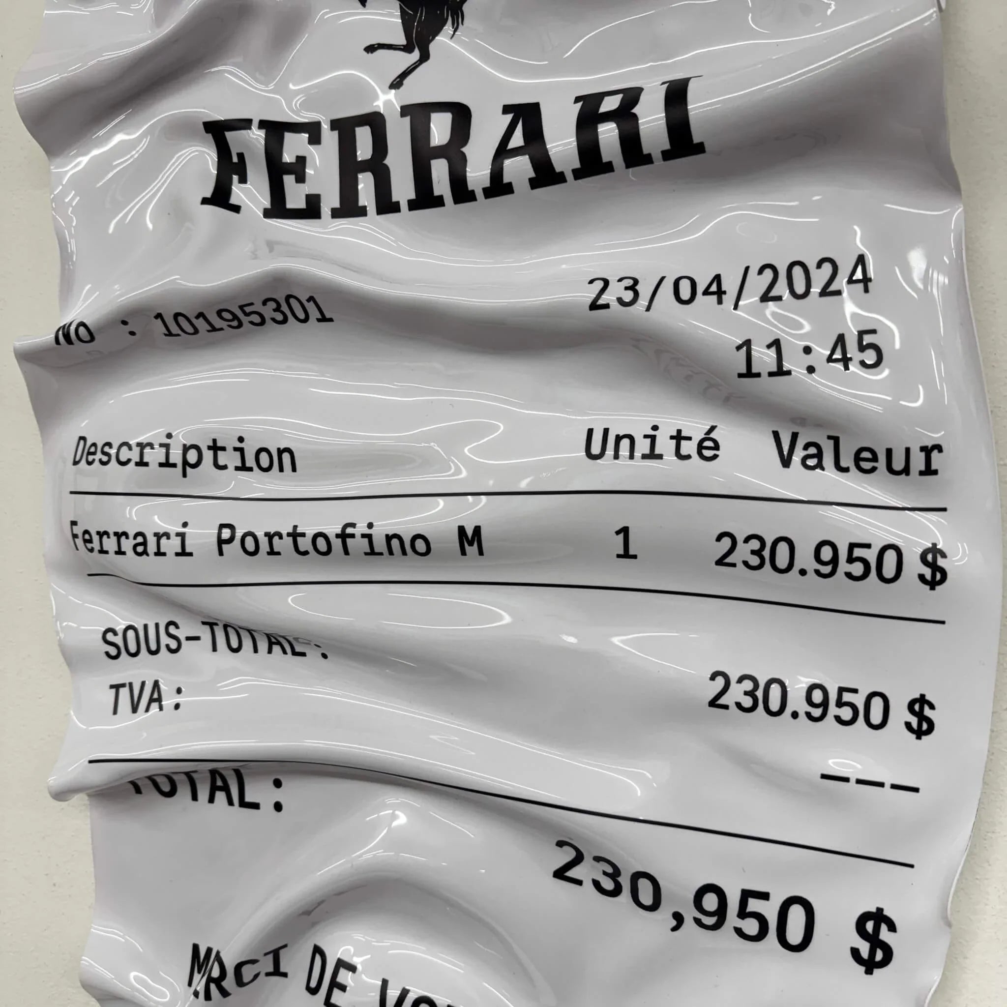 Tableau froissé – Ticket Ferrari Portofino M