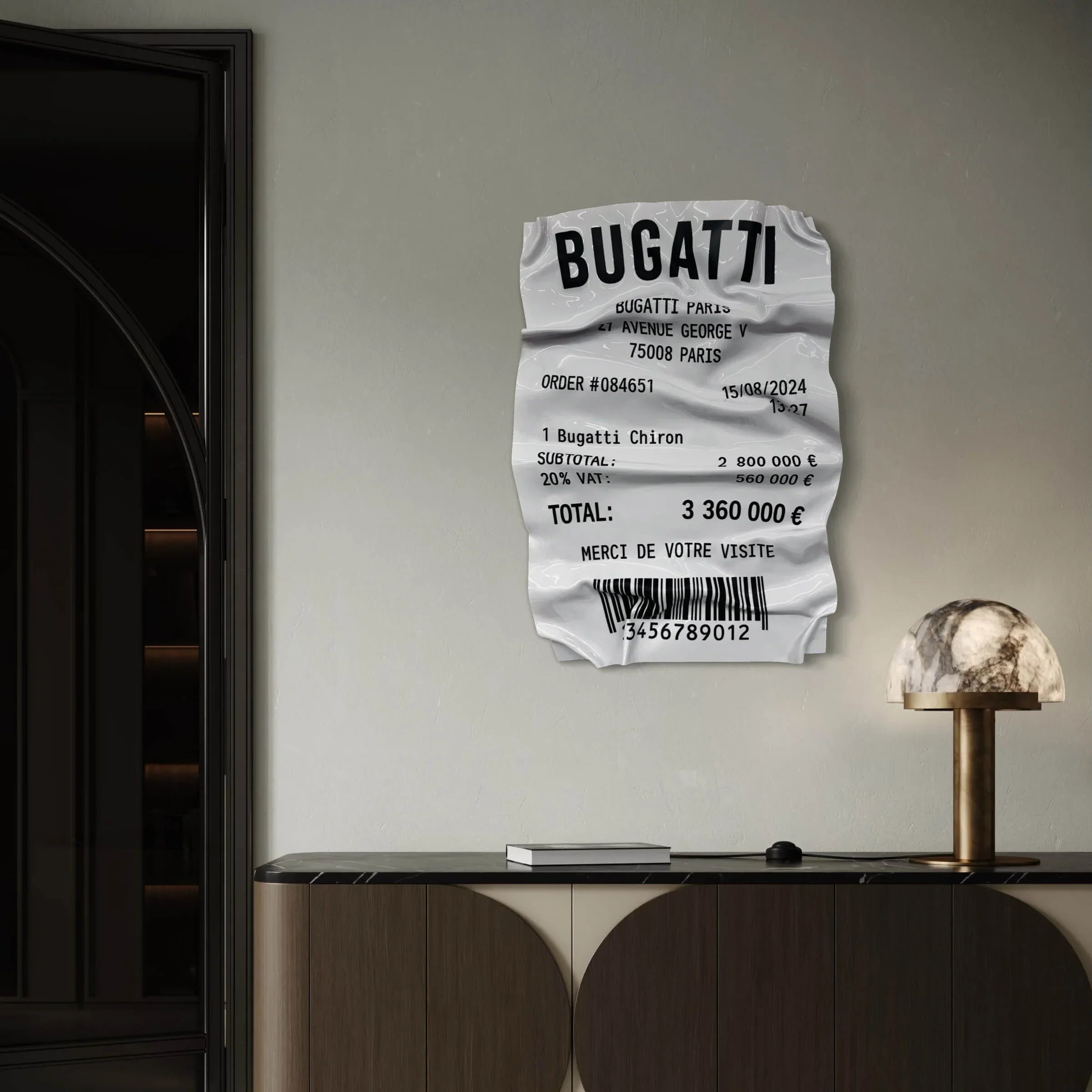 Tableau froissé – Ticket Bugatti Chiron