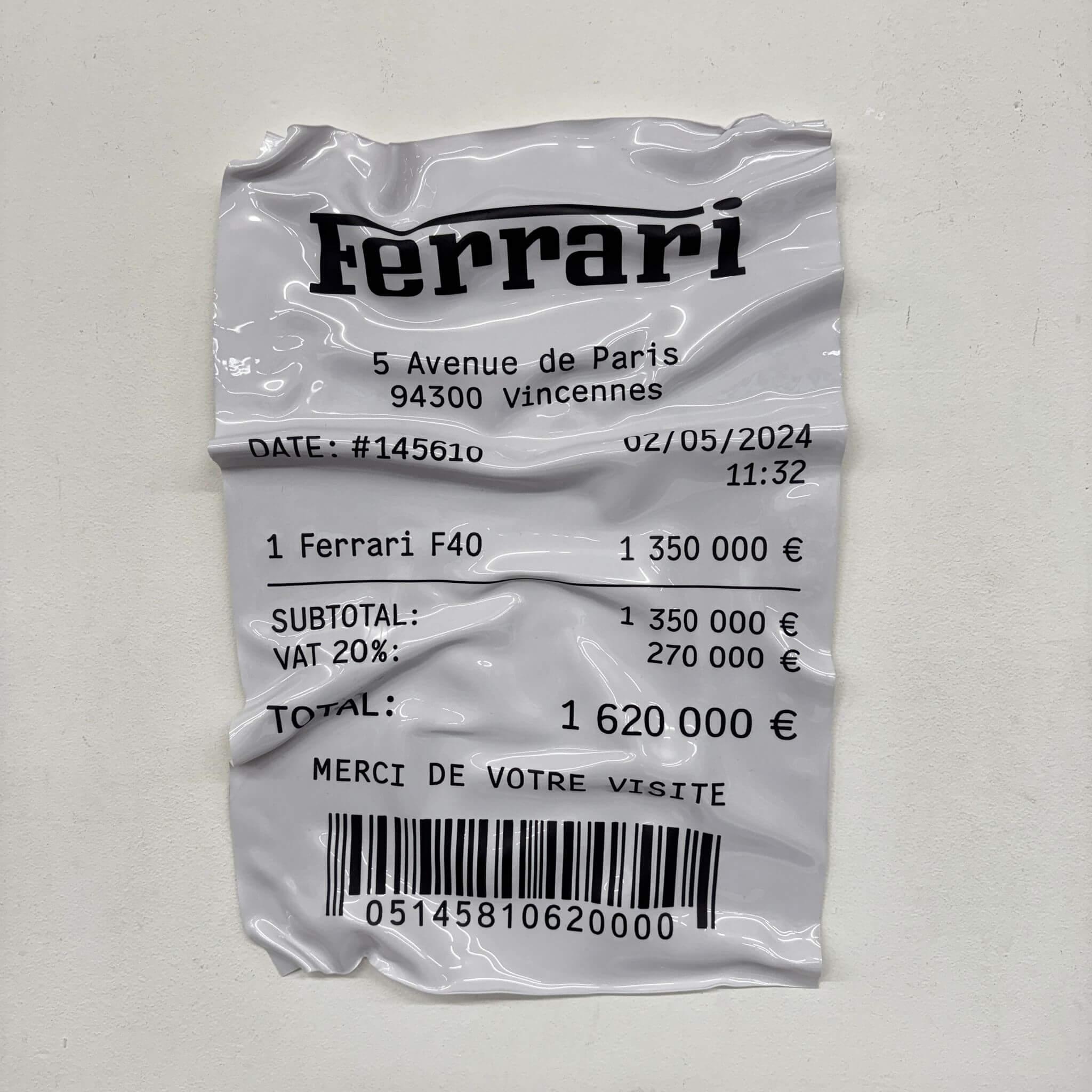Tableau Déco Ticket de Caisse "Ferrari F40" - Tableau froissé