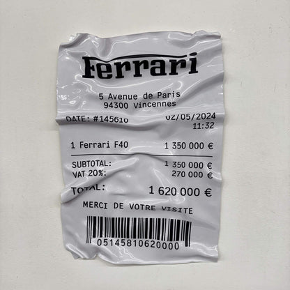 Tableau Déco Ticket de Caisse "Ferrari F40" - Tableau froissé
