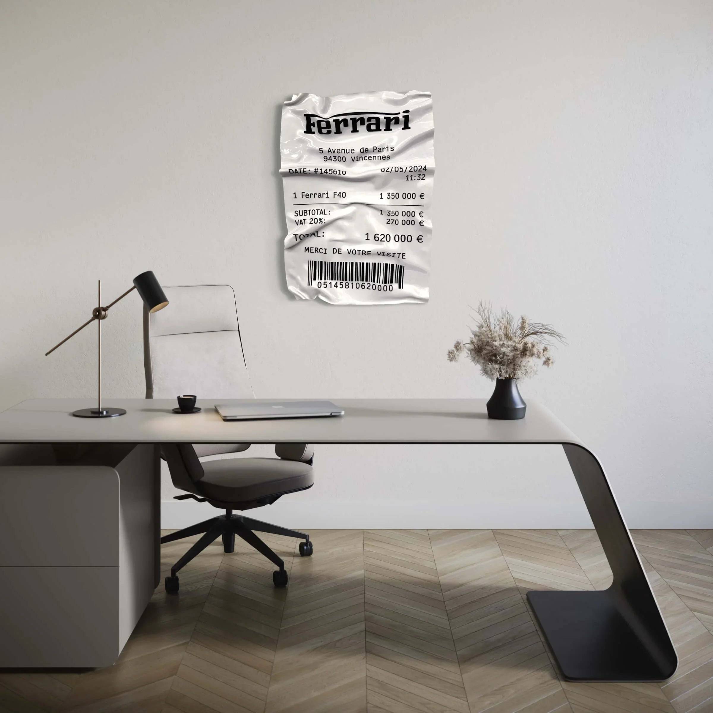 Tableau Déco Ticket de Caisse "Ferrari F40" - Tableau froissé