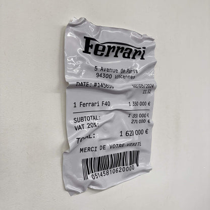Tableau Déco Ticket de Caisse "Ferrari F40" - Tableau froissé