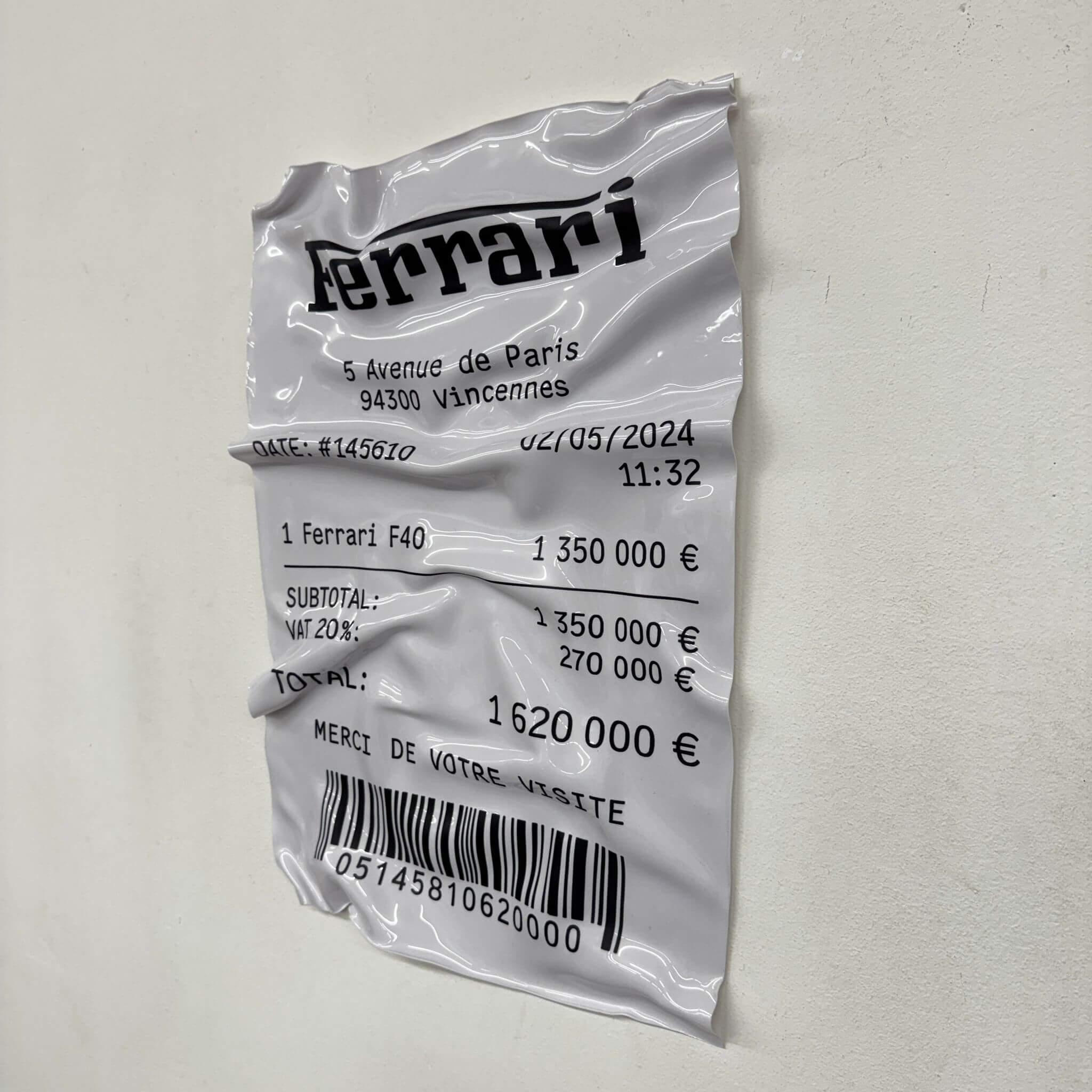 Tableau Déco Ticket de Caisse "Ferrari F40" - Tableau froissé