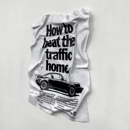 Tableau froissé - Affiche Porsche Vintage "How to beat the traffic home" - Luxartis