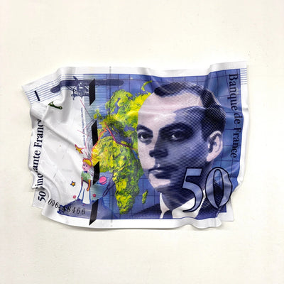 Tableau froissé - Billet 50 Francs "Saint - Exupéry & Le Petit Prince" - Luxartis