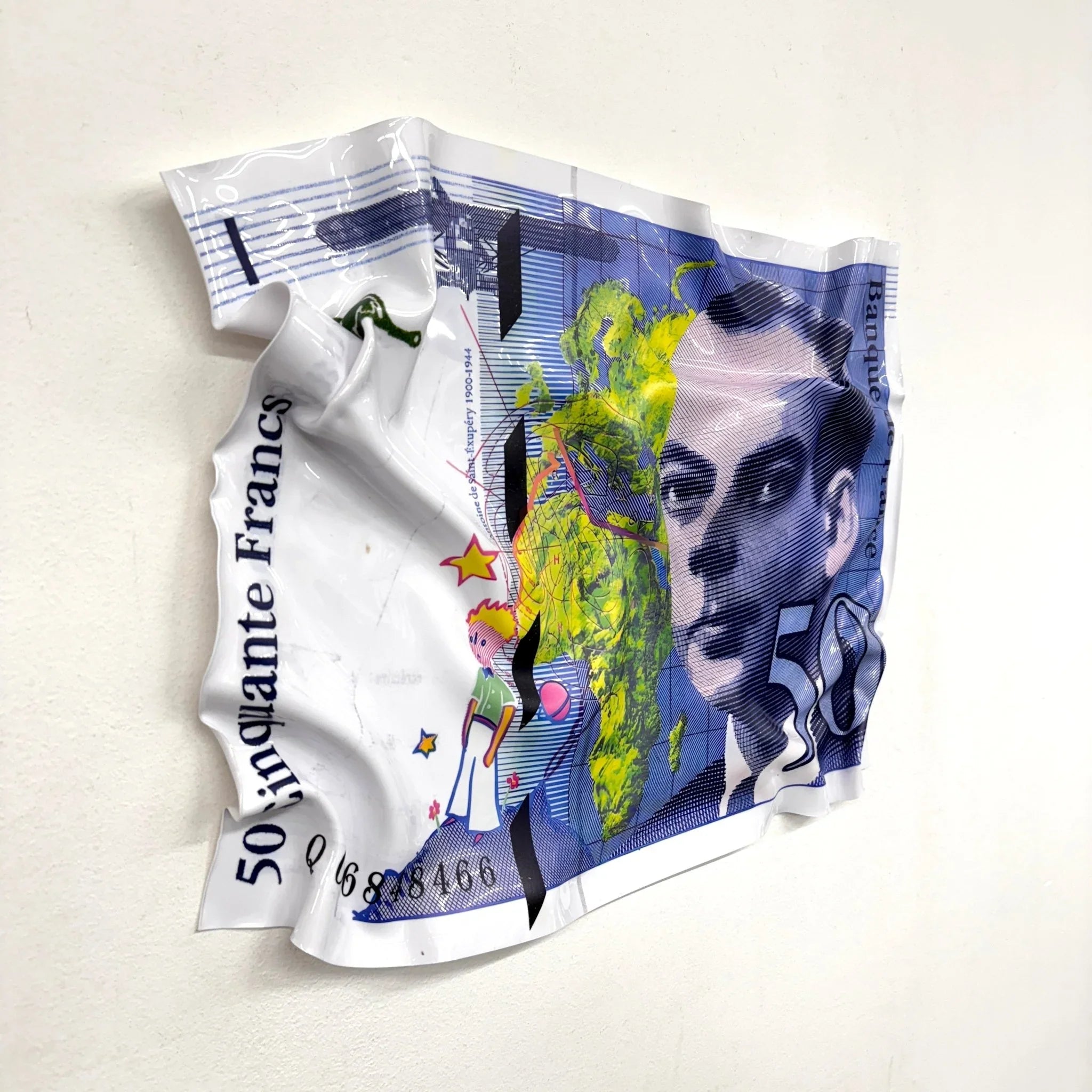 Tableau froissé - Billet 50 Francs "Saint - Exupéry & Le Petit Prince" - Luxartis