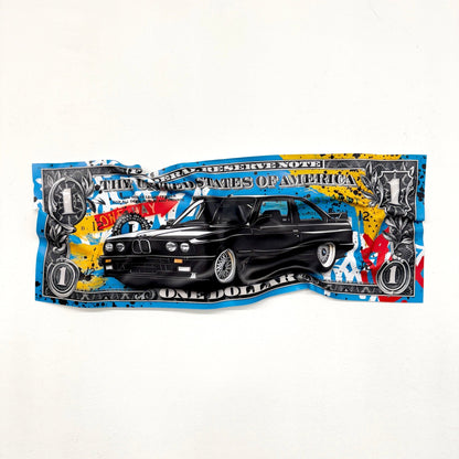 Tableau froissé - Billet de 1 Dollars BMW - Luxartis