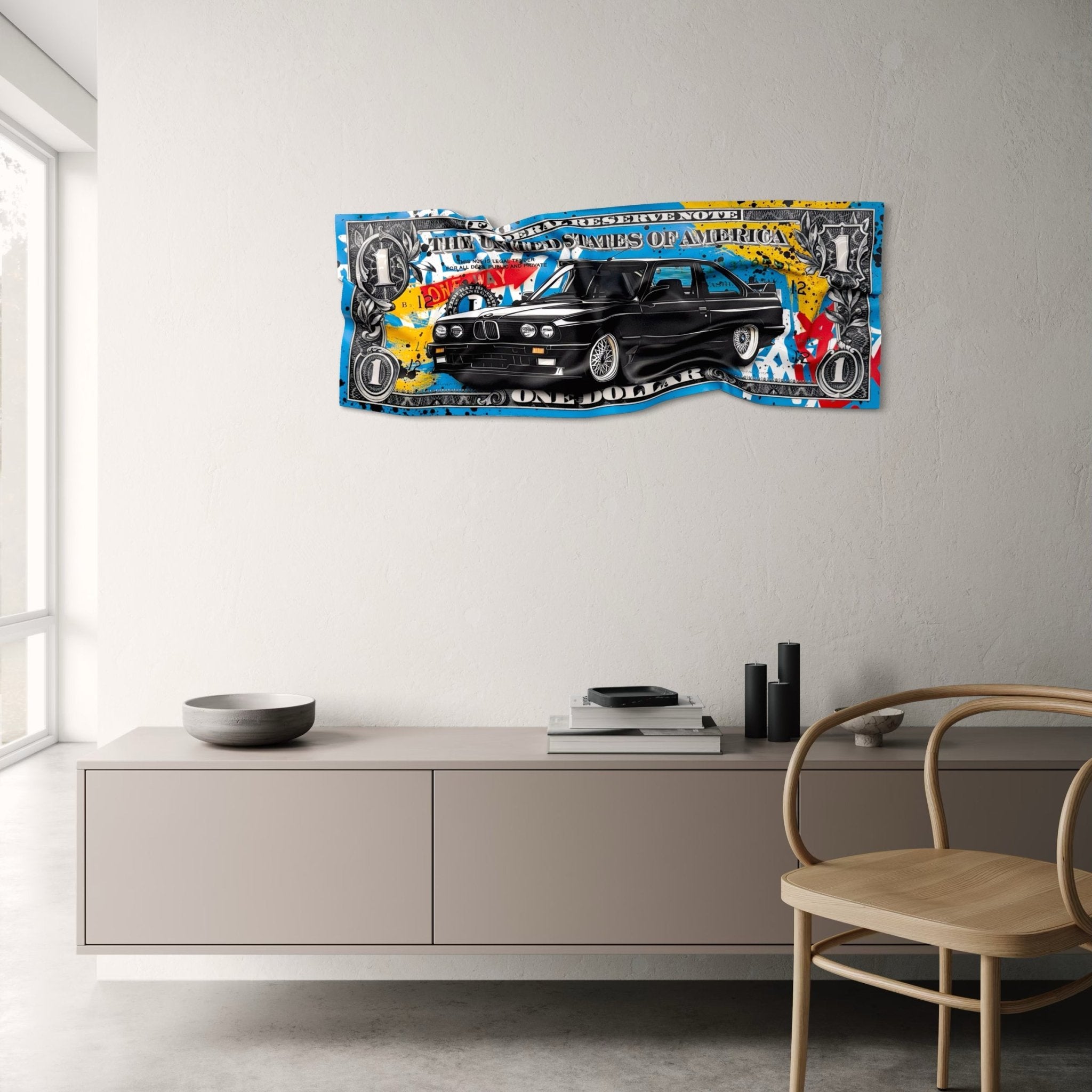 Tableau froissé - Billet de 1 Dollars BMW - Luxartis