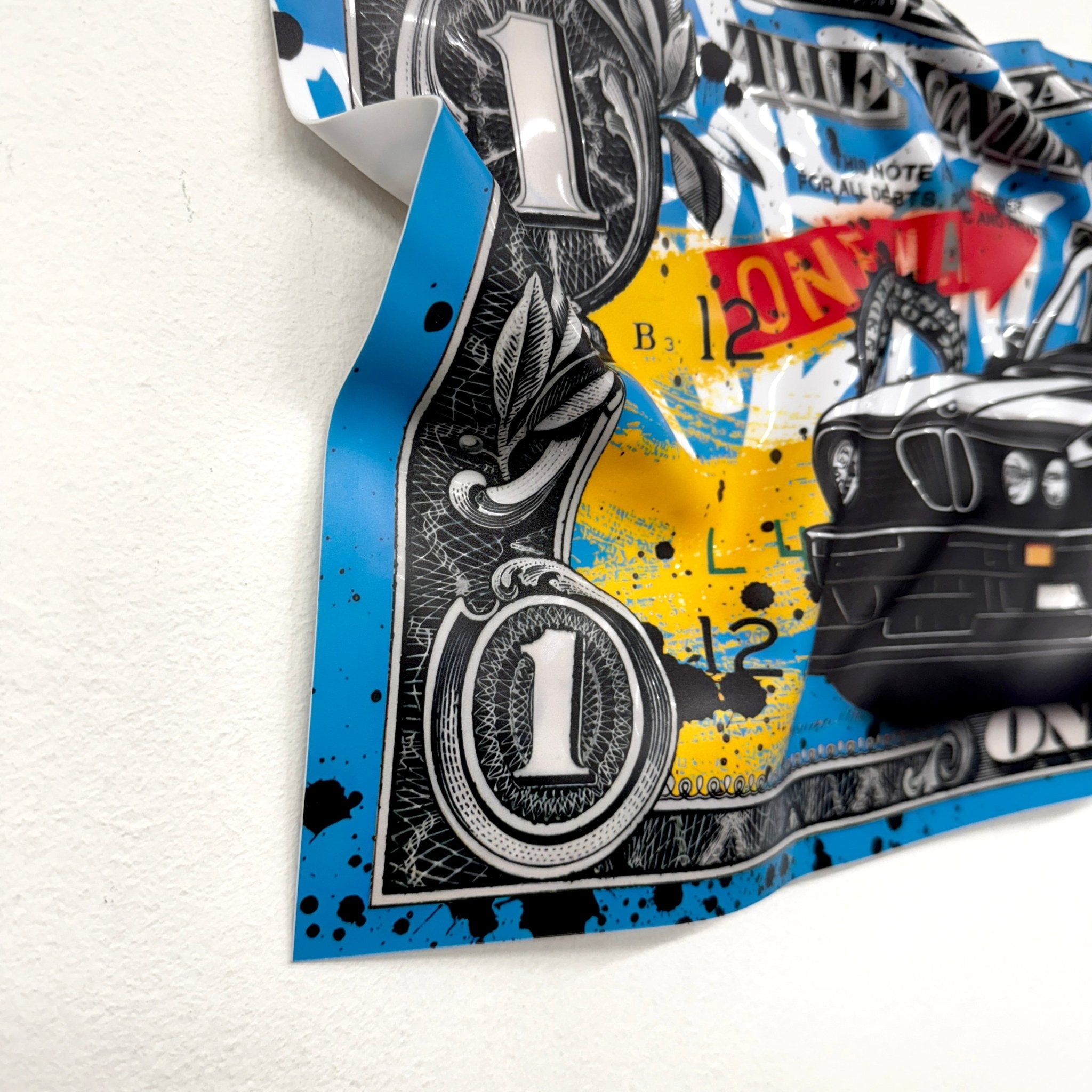 Tableau froissé - Billet de 1 Dollars BMW - Luxartis